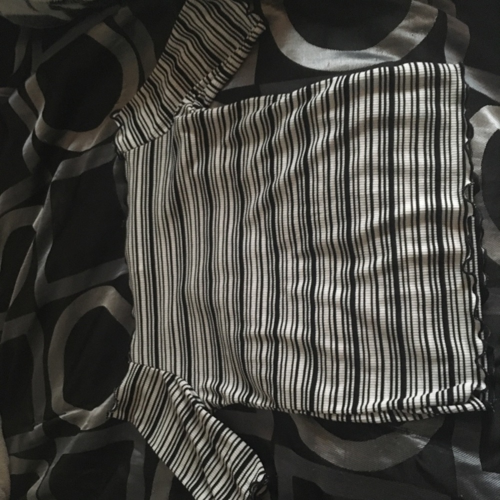 Black and White off the shoulder crop top.